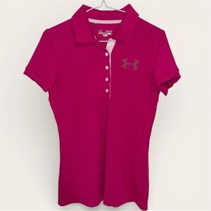 Under Armour HeatGear Pink Polo Shirt w/ Stud Logo - Size M